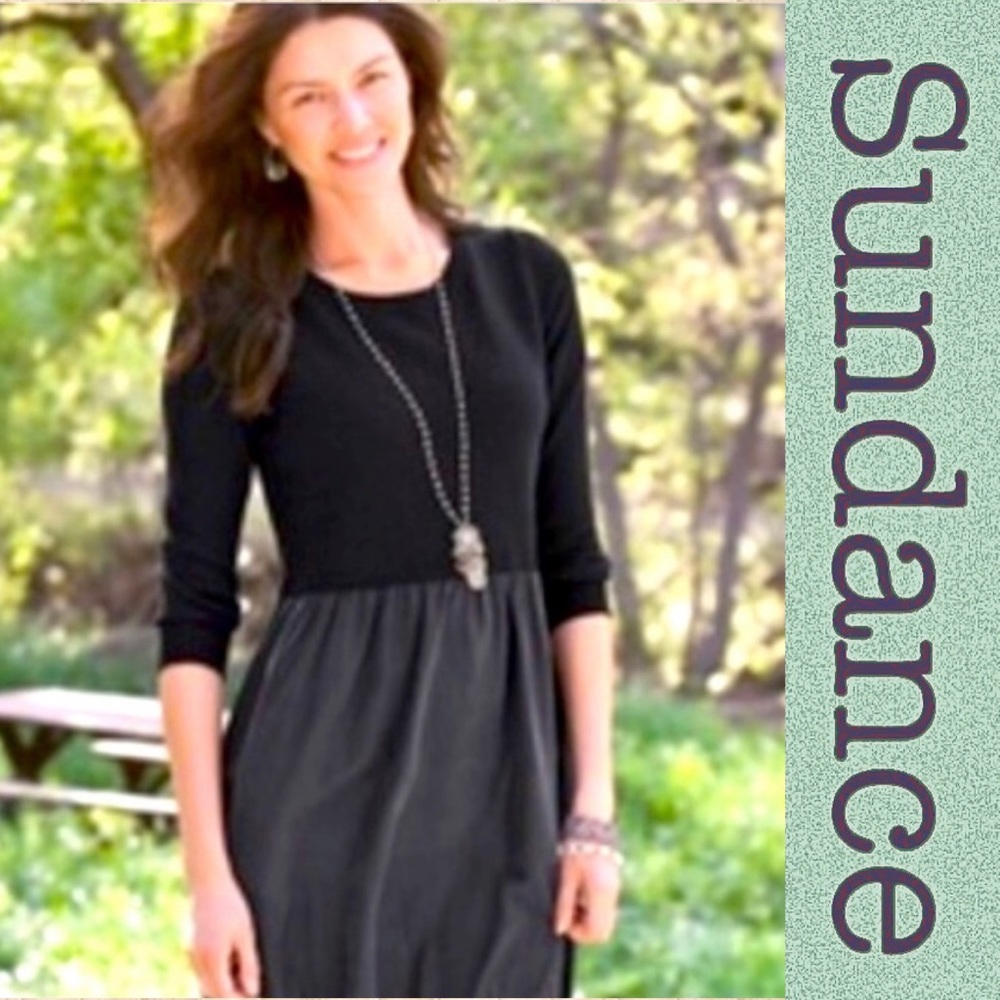 EUC Sundance Silk & Wool Black Sweater Dress comfortable loose oversized